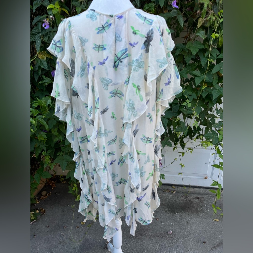 Women 's BCBGMaxAzria sheer ruffle midi dress L - Picture 3 of 4